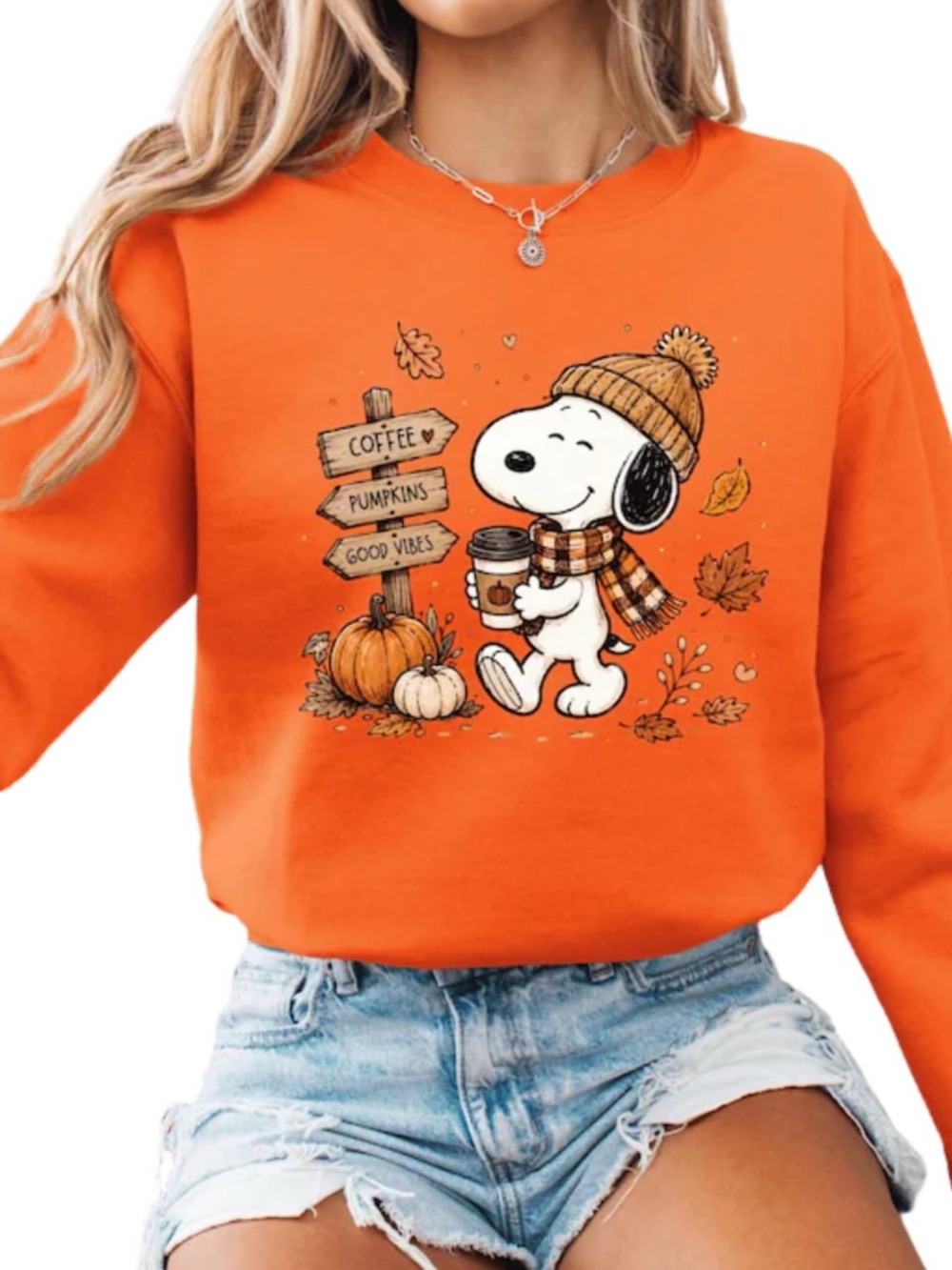 Orange Snoopy Fall Graphic Sweatshirt